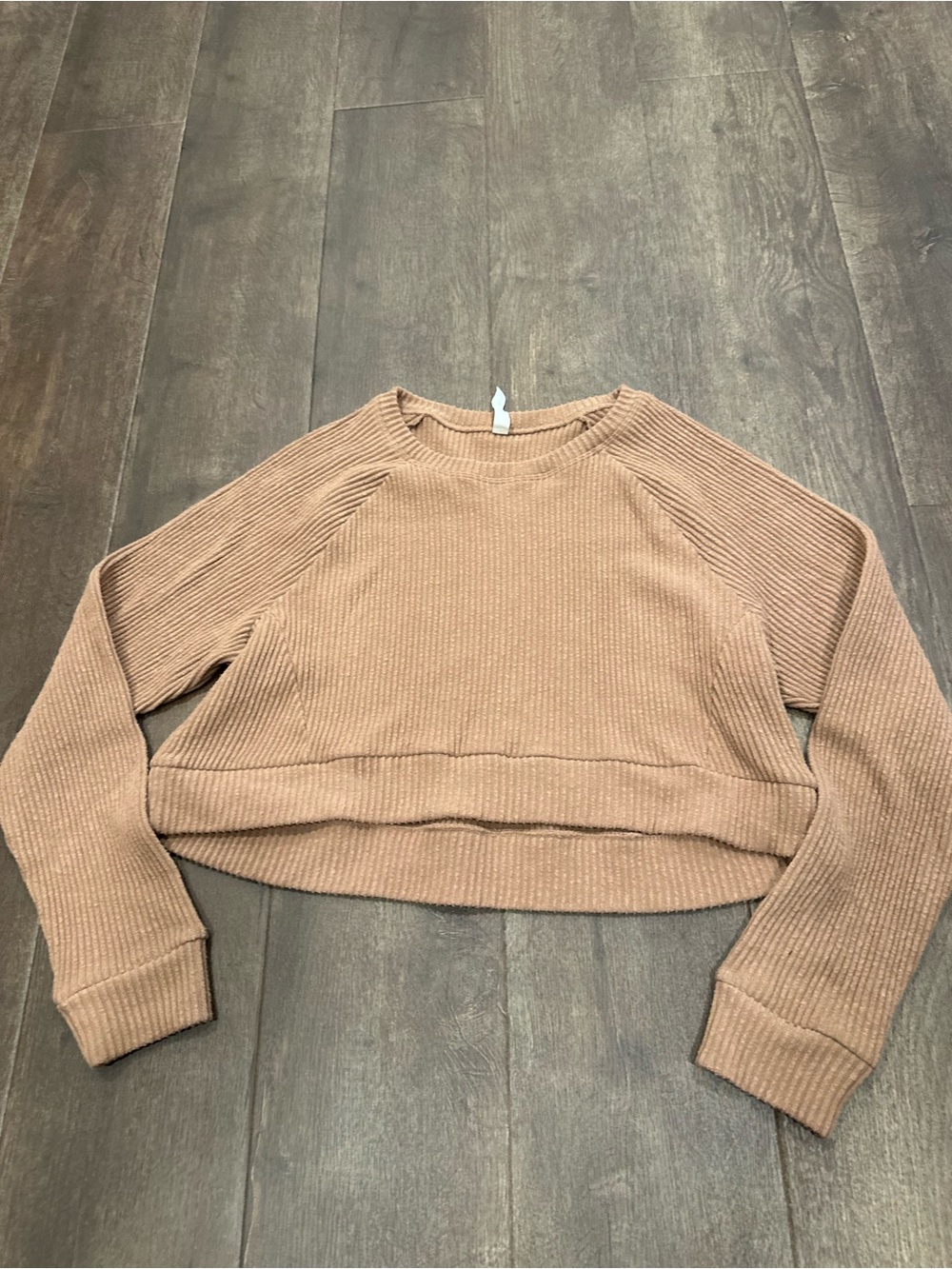 Zella Ribbed Cropped Crewneck Sweater Large